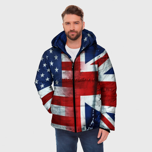 Мужская зимняя куртка 3D с принтом Англия&Америка, фото на моделе #1
