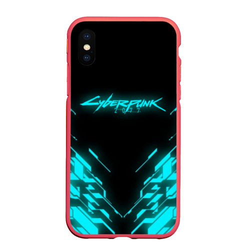 Чехол для iPhone XS Max матовый Cyberpunk 2077 neon неон, цвет красный