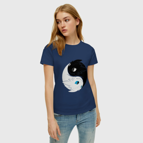 Женская футболка хлопок Как приручить дракона, цвет темно-синий - фото 3
