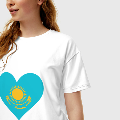 Женская футболка хлопок Oversize Сердце Казахстана, цвет белый - фото 3
