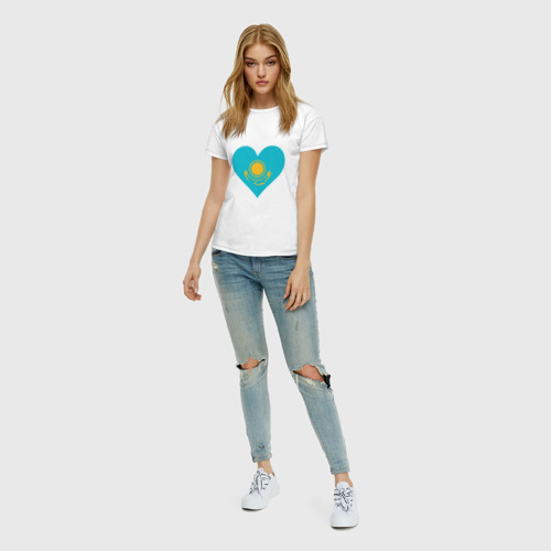 Женская футболка хлопок Сердце Казахстана, цвет белый - фото 5