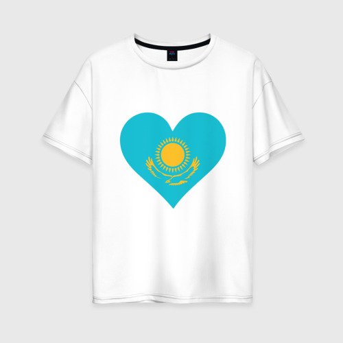 Женская футболка хлопок Oversize Сердце Казахстана, цвет белый