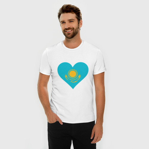 Мужская футболка хлопок Slim Сердце Казахстана, цвет белый - фото 3