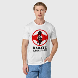 Футболка с принтом Karate Kyokushin для мужчины, вид на модели спереди №2. Цвет основы: белый