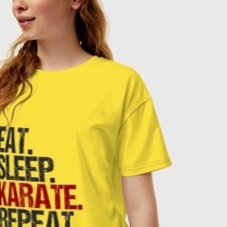 Женская футболка хлопок Oversize Есть, спать, карате - фото 2