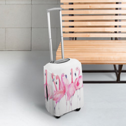 Чехол для чемодана 3D Фламинго розовый на белом - фото 2