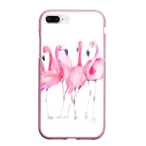 Чехол для iPhone 7Plus/8 Plus матовый Фламинго розовый на белом, цвет розовый