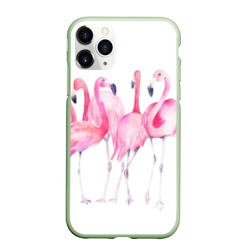 Чехол для iPhone 11 Pro матовый Фламинго розовый на белом