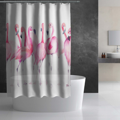 Штора 3D для ванной Фламинго розовый на белом - фото 3