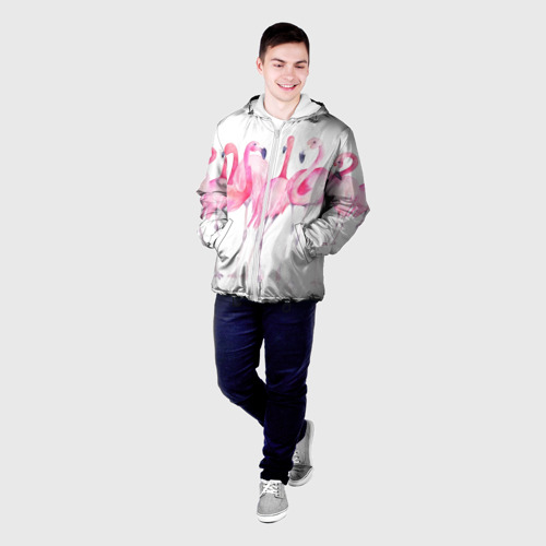 Мужская куртка 3D Фламинго розовый на белом, цвет 3D печать - фото 3