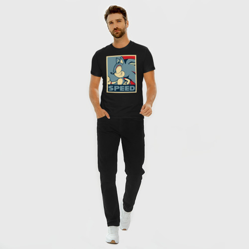 Мужская футболка хлопок Slim с принтом Соник, вид сбоку #3