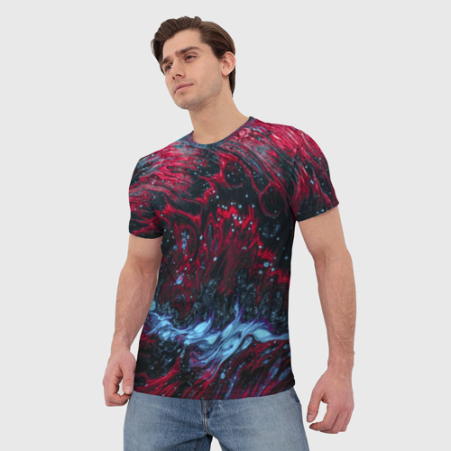 Мужская футболка 3D Всплеск Красного, цвет 3D печать - фото 3