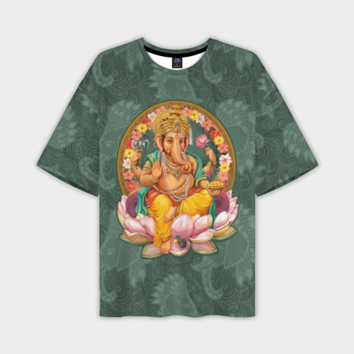 Мужская футболка оверсайз с принтом Ганеша - бог мудрости и благополучия, вид спереди №1