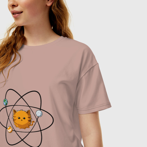 Женская футболка хлопок Oversize Space Cat, цвет пыльно-розовый - фото 3