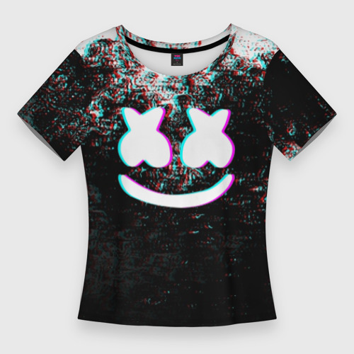 Женская футболка 3D Slim Marshmello glitch Маршмелло неон, цвет 3D печать
