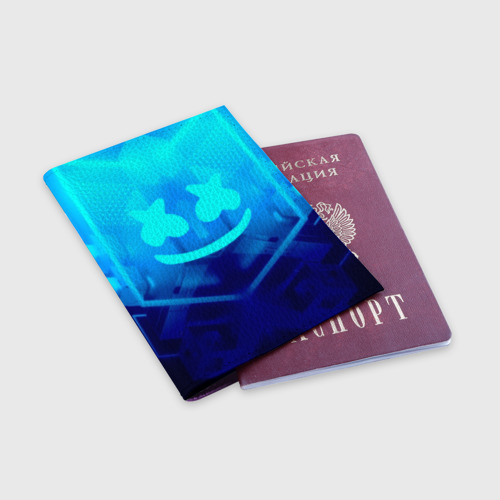 Обложка для паспорта матовая кожа Marshmello neon Маршмелло неон, цвет фиолетовый - фото 3