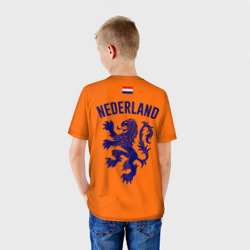 Футболка с принтом Сборная Голландии для ребенка, вид на модели сзади №2. Цвет основы: белый