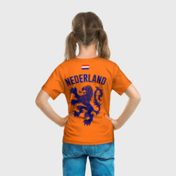 Футболка с принтом Сборная Голландии для ребенка, вид на модели сзади №3. Цвет основы: белый