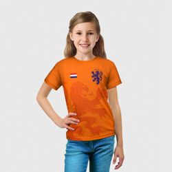 Футболка с принтом Сборная Голландии для ребенка, вид на модели спереди №3. Цвет основы: белый