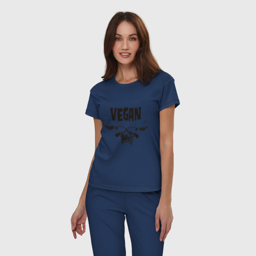 Женская пижама хлопок Vegan, цвет темно-синий - фото 3