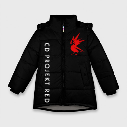 Зимняя куртка для девочек 3D с принтом CD rpoject red, вид спереди #2
