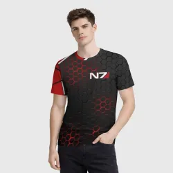 Мужская футболка 3D Mass Effect N7 стальная броня - фото 2