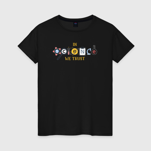 Женская футболка хлопок Наука, цвет черный