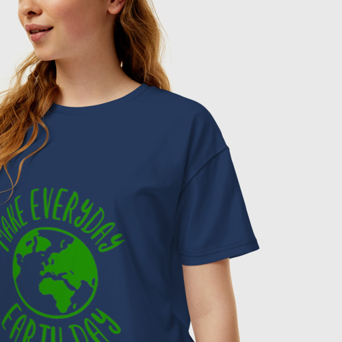 Женская футболка хлопок Oversize День Земли, цвет темно-синий - фото 3