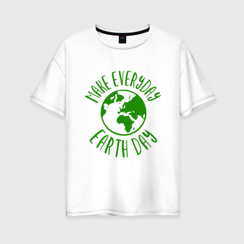 Женская футболка хлопок Oversize День Земли, цвет белый
