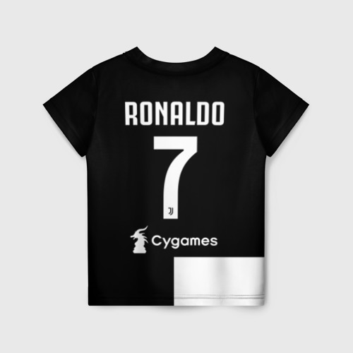 Детская футболка 3D с принтом Ronaldo Juventus Home 19/20, вид сзади #1