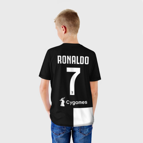 Детская футболка 3D с принтом Ronaldo Juventus Home 19/20, вид сзади #2