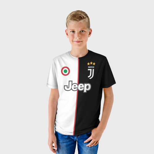 Детская футболка 3D с принтом Ronaldo Juventus Home 19/20, фото на моделе #1