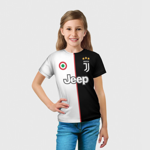 Детская футболка 3D с принтом Ronaldo Juventus Home 19/20, вид сбоку #3