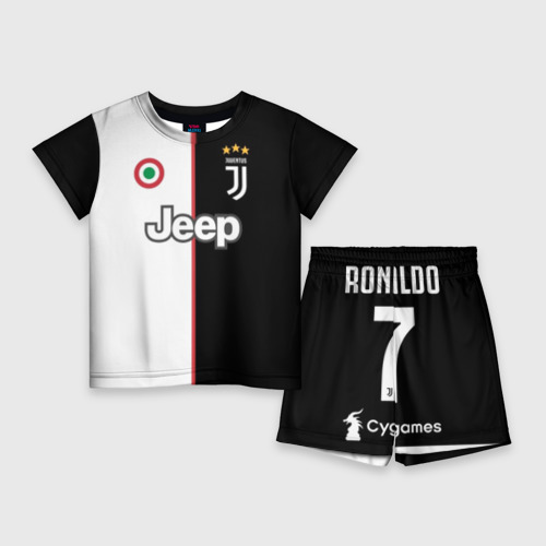 Детский костюм с шортами 3D Ronaldo Juventus Home 19-20, цвет 3D печать