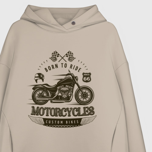 Женское худи Oversize хлопок Custom bikes, цвет миндальный - фото 3