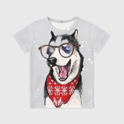 Детская футболка 3D Хаски сибирская - ученый пёс