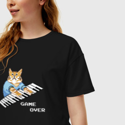 Женская футболка хлопок Oversize IT crowd 8 bit cat - фото 2