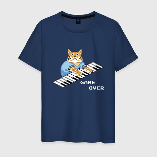 Мужская футболка из хлопка с принтом IT crowd 8 bit cat, вид спереди №1