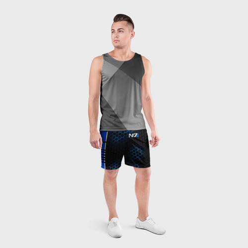 Мужские шорты спортивные с принтом MASS EFFECT N7 | МАСС ЭФФЕКТ Н7, вид сбоку #3