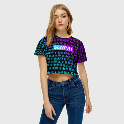 Женская футболка Crop-top 3D Senpai сенпай, цвет 3D печать - фото 3