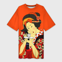 Платье-футболка 3D Японка гейша