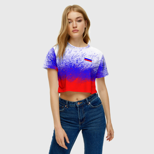 Женская футболка Crop-top 3D Россия (Краска), цвет 3D печать - фото 4