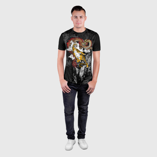 Мужская футболка 3D Slim Китайские тигр и дракон, цвет 3D печать - фото 4