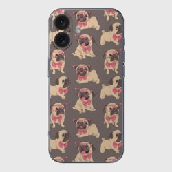 Чехол для iPhone 16 силиконовый с защитой камеры Мопсы в розовых очках