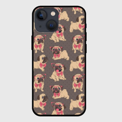 Чехол для iPhone 13 mini Мопсы в розовых очках