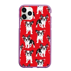 Чехол для iPhone 11 Pro Max матовый Французские бульдоги в очкаш
