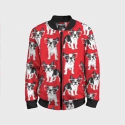 Детский бомбер 3D Французские бульдоги в очкаш