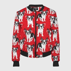 Женский бомбер 3D Французские бульдоги в очкаш