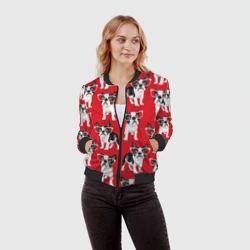 Женский бомбер 3D Французские бульдоги в очкаш - фото 2