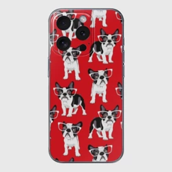 Чехол для iPhone 15 Pro силиконовый с защитой камеры Французские бульдоги в очкаш